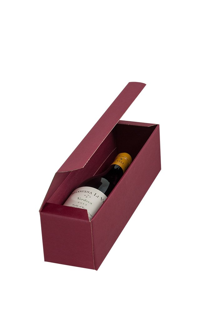 10x Flaschen Geschenkkarton Wein - Rot - für 1 Flasche - Verpackung in hochwertiger Leinenoptik