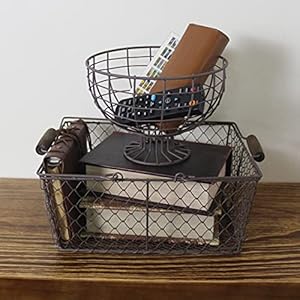 CVHOMEDECO. Metal Wire Round Egg Basket with Pedestal Counter Top Fruit Bowl Storage for Kitchen Home. Rusty CVHOMEDECO Metal Wire Round Egg Basket with Pedestal Counter Top Fruit Bowl Storage for Kitchen Home Rusty