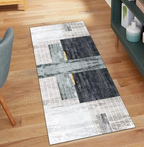 QQrunner Alfombra de pasillo larga antideslizante para cocina, color gris, 120 x 600 cm, se vende por metros, lavable, abstracta para cocina, pasillo, poliéster para salón, alfombra atrapa la suciedad