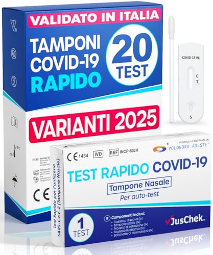 Adeste – 20 Tamponi COVID 19 rapido 2025 - Test Nasali Nuove Varianti 2025 - Sensibilità 100% a carica virale alta - Certificati per Uso Domestico - Risultato rapido