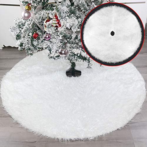 BLAZOR Jupe d'arbre de Noël, Couverture de Base de Tapis d'arbre en Peluche Douce Blanche avec Garniture Ronde décorations de Jupes d'arbre de Noël, pour la Maison de Vacances de fête de Noël de Noël