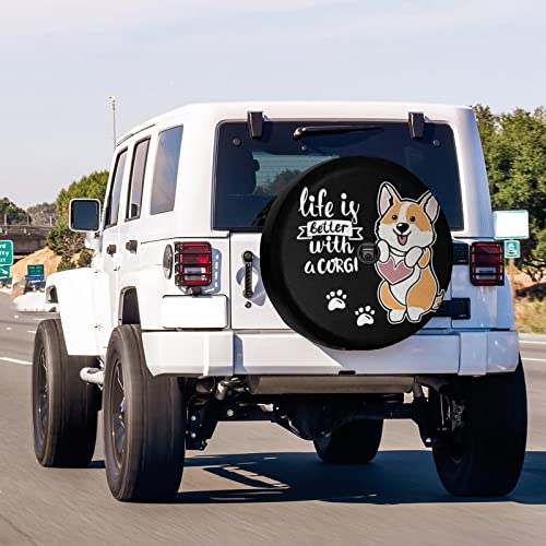 Image of Delerain Cute Welsh Corgi Spare Tire Cover with Backup Camera Hole for RV Trailer SUV Truck and Many Vehicle, Wheel Covers Sun Protector Waterproof (15 Inch for Diameter 27 inch-29 inch)