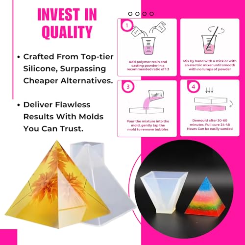 Image of Oytra Resin Pyramid Mould Art Craft Silicone Mold Set of 3 for DIY Casting Crafting Materials Set for Beginners and Artists