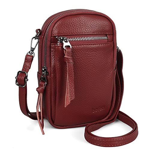Image of befen Genuine Leather Crossbody Cell Phone Purse for Women, Small Zip Around RFID Blocking Crossbody Wallet Bags