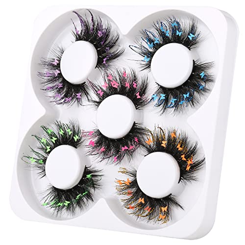 wiwoseo False Eyelashes Wispy Lashes Valentines Festival Styles Dramatic 3D Effect Butterfly Colorful Decorative Fake Eyelashes for New Year Cosplay Party Stage