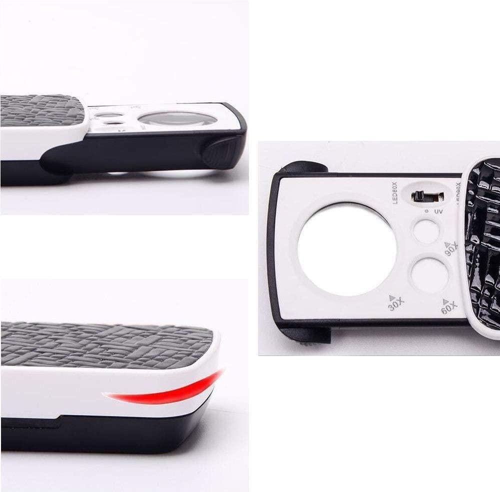 Lupa de Pantalla Lupa de Mano con luz LED 10X 20X 30X Lupa de Bolsillo portátil pequeña multipotencia Adecuada para joyería de tasación Sello de Moneda de Gema