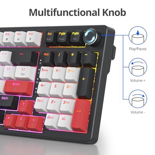 Image of surmen Creamy Keyboard with with Number Pad, 96% RGB Mechanical Keyboards Full Gasket Mounted Hot Swappable Custom Wired Thocky Keyboard with Knob for Office Gamer (98 White)