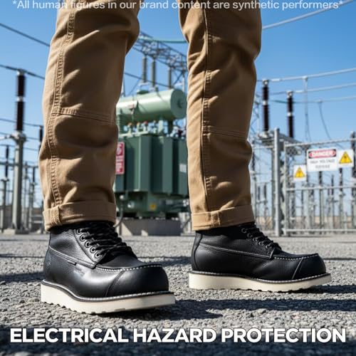 Image of SUREWAY Mens 8 inch Heavy Duty Waterproof Work Boots for Men - Composite Toe,EH Construction Industrial Safety Leather Boots,GoodyearWelt,Lace Up Wedge Moc Toe,Oil /Slip Resistant Comfortable Outsole