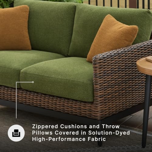 Signature Design by Ashley Horizon Hall Casual Outdoor Loveseat with Cushion, UV-Resistant Nuvella Fabric, Resin Wicker & Aluminum Frame, Ideal for Deck or Lanai Furniture, Green & Dark Brown - image 2
