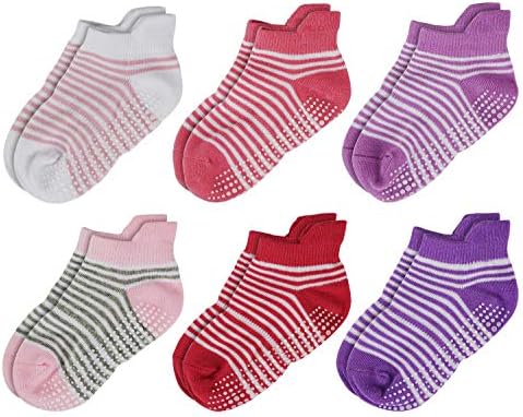Aminson Grip Ankle Low Cut Athletic Socks - Kids Boys Girls Anti Non Skid Slip Slipper Crew Socks 6-12 Pack