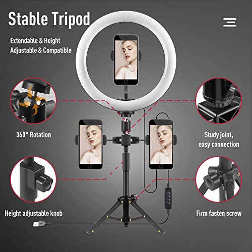 Paulida 10 Zoll LED Ringlicht mit Stativ Handy, Ringleuchte mit 3 Handyhalter & Fernbedienung, 3 Farbe und 10… – Bild 5