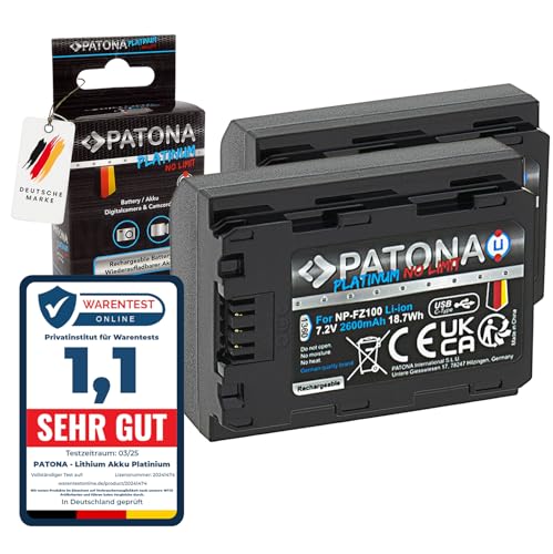 PATONA Platinium NP-FZ100 - Batería de 2600 mAh USB-C Input compatible con Sony Alpha 6600 6700 A6600 A6700 A1 A9 9 R S II A7 III IV A7R 7C 7CR 7S 7R A7III R V R3 R4 FX3 FX30 A7 A7 A7 C2 A7 R3 NPFZ100