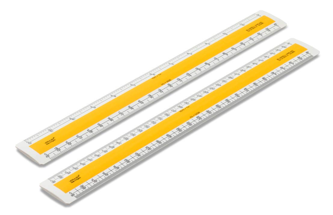 Rulex White Verulam 12" Imperial Flat Oval Scale Ruler With No.809 Scales - Side 1: 10Ft = 1" & 20Ft = 1", Side 2: 30Ft = 1" & 40Ft = 1"