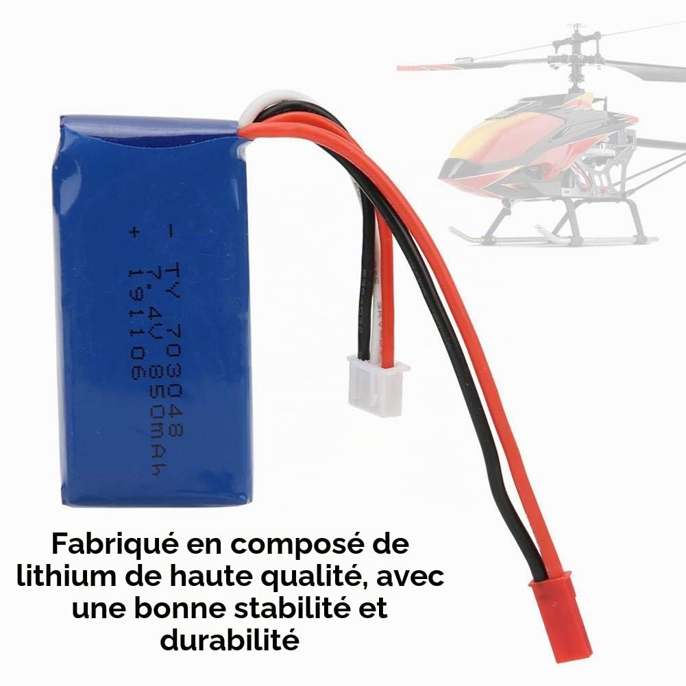 Batterie Rechargeable, 7.4V 850MAH Batterie de RC Jouet pour WLjouets V912 V262 V333 4CH Hélicoptère RC à Lame Unique