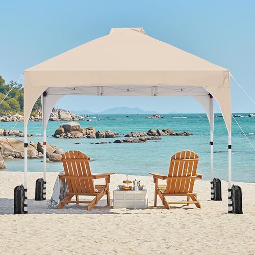Yaheetech Pop Up Gazebo, 3x3m Garden Instant Shelter Waterproof Garden Patio Canopy with 4 Sandbags, 4 Ropes & 12 Stakes, Wheeled Bag, Metal Frame, Adjustable Height, Top Air Vent, Beige - Image 3