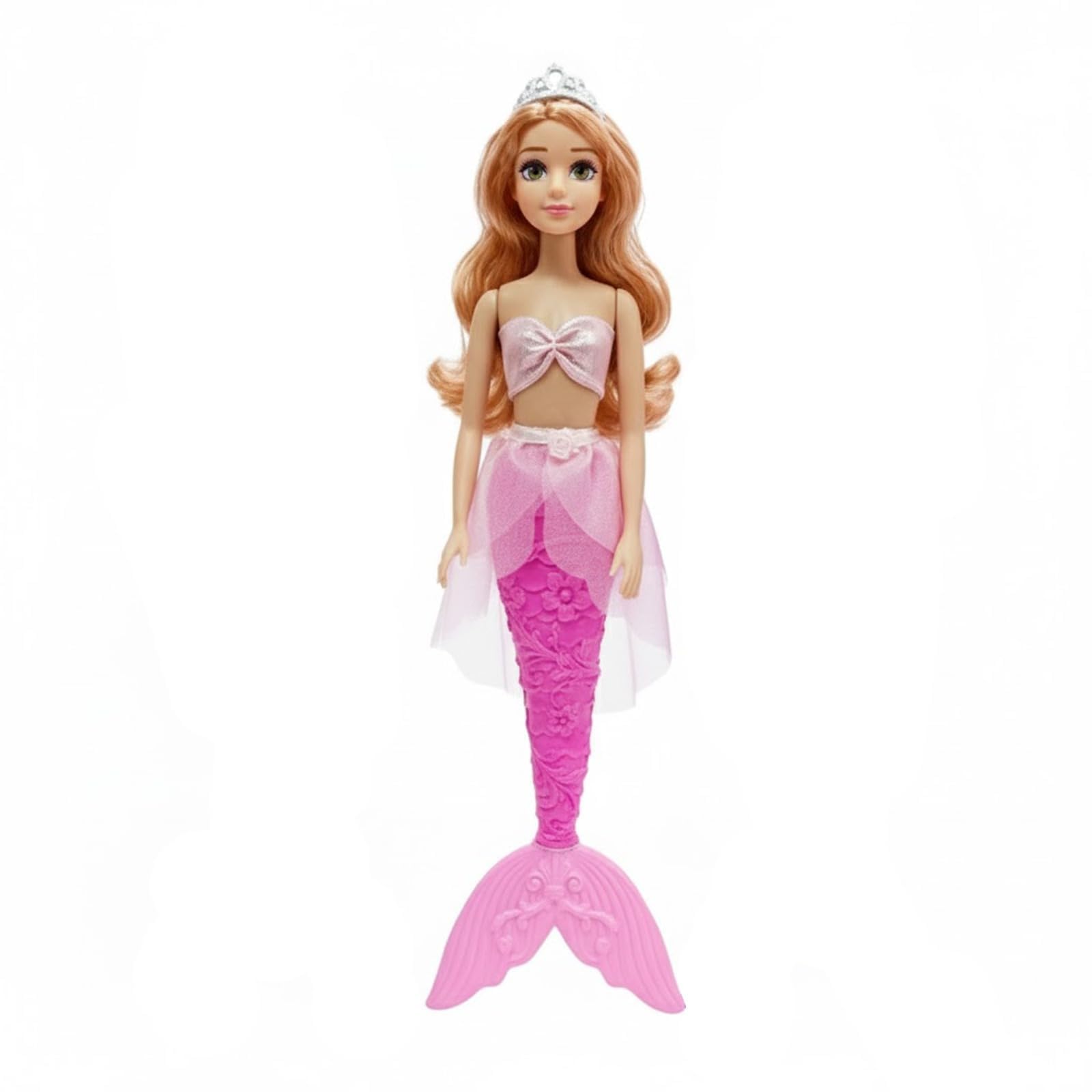 FAMBIZ Mermaid Doll Toy for Girls, Educational & Imaginative Play, Sparkling Tiara Crown, Stylish Fantasy Outfit, Princess Face, Creative Roleplay, Portable Design, Indoor and Outdoor Play, (Pink)