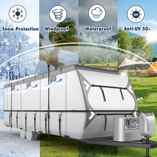 Mofeez Oxford Fabric Travel Trailer RV Cover, 420D Oxford RV Cover 20-22 ft Travel Trailer Tearproof Waterproof Windproof with Tire Covers, Jack Cover and Propane Tank Cover by MOFEEZ - Image 6
