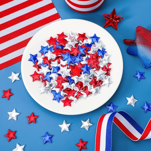 Image of JUNEBRUSHS 4th of July Star Confetti, 300 Pcs fabric Sponge Star Shaped Confetti Red Blue White Stars Table Decor for Independence Day Patriotic Party Decorations