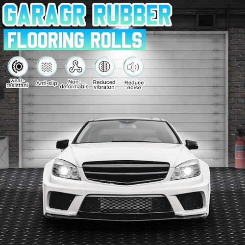 Image of Breling 12 in x 10 ft Rubber Diamond Plate Rolls Mats, Heavy Duty Flooring Rug for Trailers Garage, PVC Water /Stain Outside Stall Resistant Parking Rv Tool(Black)