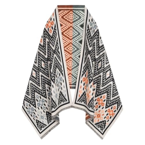 Relang Scarfs for Women Pashmina Silky Shawl Wrap for Evening Dressing Blanket Open Front Poncho Cape Black Bohemian Tassel Trim