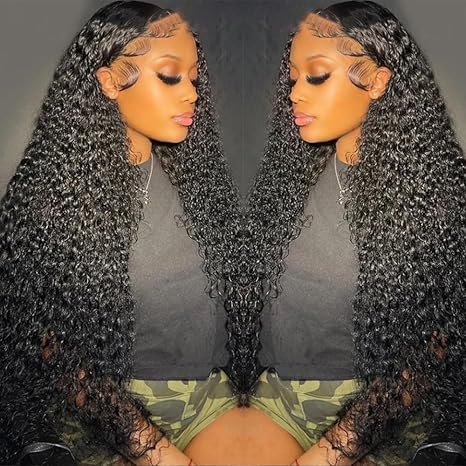 13x6 Deep Wave Lace Front Wigs Human Hair 200% Density HD Lace Front Wigs Human Hair Pre Plucked Natural Color Glueless Wig 100% Virgin Lace Front Wigs for Women(28inch)