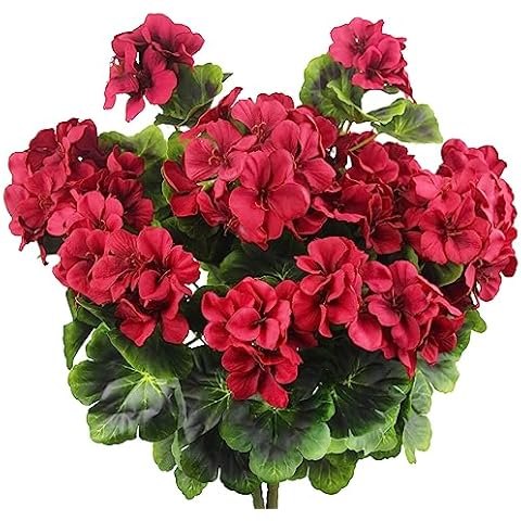 FAICOIA 2 Pcs Artificial Geraniums for Outdoor Silk Geranium Flowers Red Artificial Geranium Bush Faux Flowers Geraniums Branch for Garden Patio Grave Cemetary Vase Table Centerpiece Indoor Decor Cover