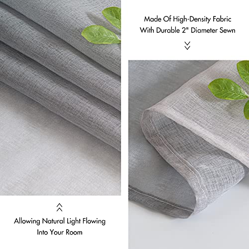 EMEMA Voile Curtain Two-Tone Curtain with Eyelets Transparent Curtain Eyelet Curtain Window Curtain Translucent for Bedroom Set of 2 140 x 175 cm Grey - Image 4