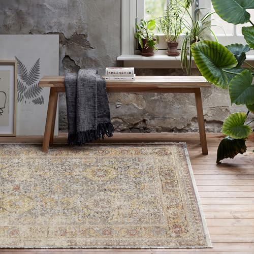 wecon home SOHO Fashion Grey Yellow Modern Vintage Short Pile Rug for Living Room, Bedroom or Hallway (240 x 290 cm)