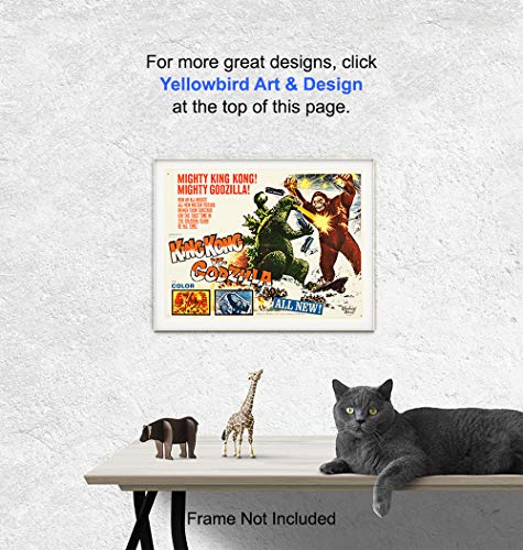 Image of Godzilla Vs Kong - Horror Movie Poster - 8x10 Classic Monster Movies - Vintage Scary Movie Wall Art Decor - Home Theater Room, Boys Bedroom, Man Cave Decorations - Godzilla - King Kong