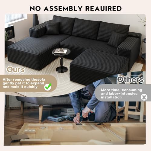 Image of Settab 95 inch Boneless Couch Modular Sectional Sofa with Ottoman，U Shape Lounge Cloud Couch,Flexible Module Combination for Living Room, No Assembly