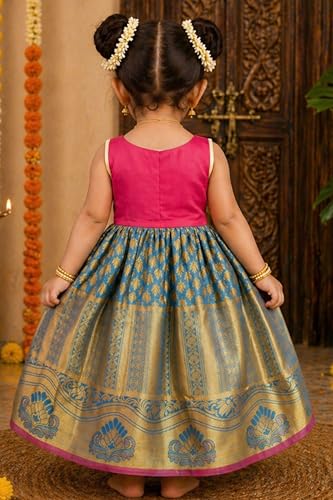 Image of TotzTouch Baby Girl Ethnic Wear Dress | Traditional South Indian Pattu Langa for Girls