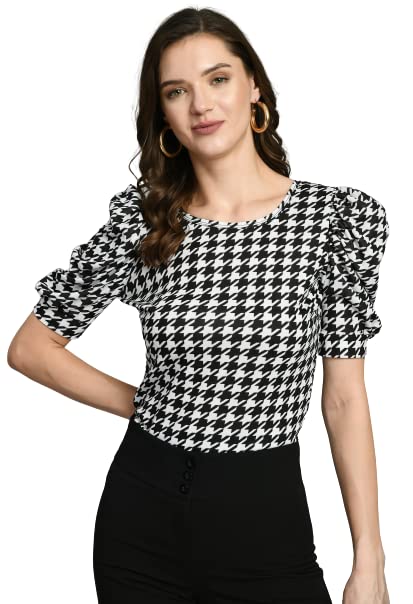 Image of IUGA Plain Round Neck Cotton Knit Regular Top for Women (115 Black)
