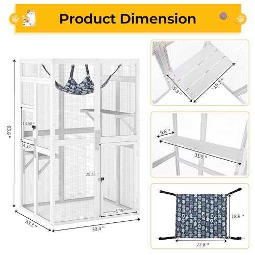 Image of Catio Outdoor Cat Enclosure - Premium Wooden Cat Catio with Window Access & Breathable Mesh, Weatherproof Kitty House for Patio /Backyard /Indoor (White)