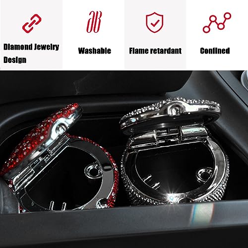 Image of BESULEN Bling Car Ashtray, Portable Auto Cigarette Ashtray with Lid, Cigarette Smokeless Cylinder Cup Holder with LED Light Indicator, Crystal Diamond Auto Accessories for Home, Office (White)