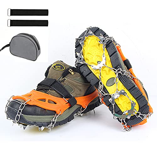 Hmseng Crampons à Glace Antidérapants avec 19 Les Dents, Antidérapant,Véritable Acier Inoxydable et Clous en Silicone durablesUtilisé pour la pêche à l'escalade sur Glace-Orange-L Cover