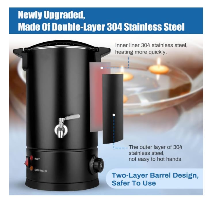 Yuning Fondoir à Bougies électronique, Kit De Fabrication De Bougies Avec 1L Machine De Fonte Cire Bougie Avec Affichage LED, Mèches, Bâtons, Autocollants De Mèche, 100W Fondeur De Cire électrique