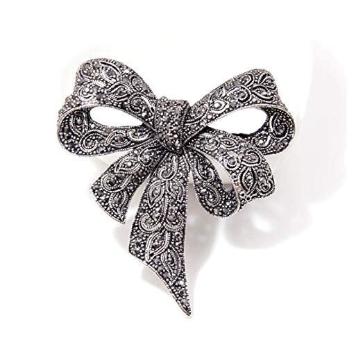 Grande broche nœud en strass noir bijou vintage d'exception pour veste