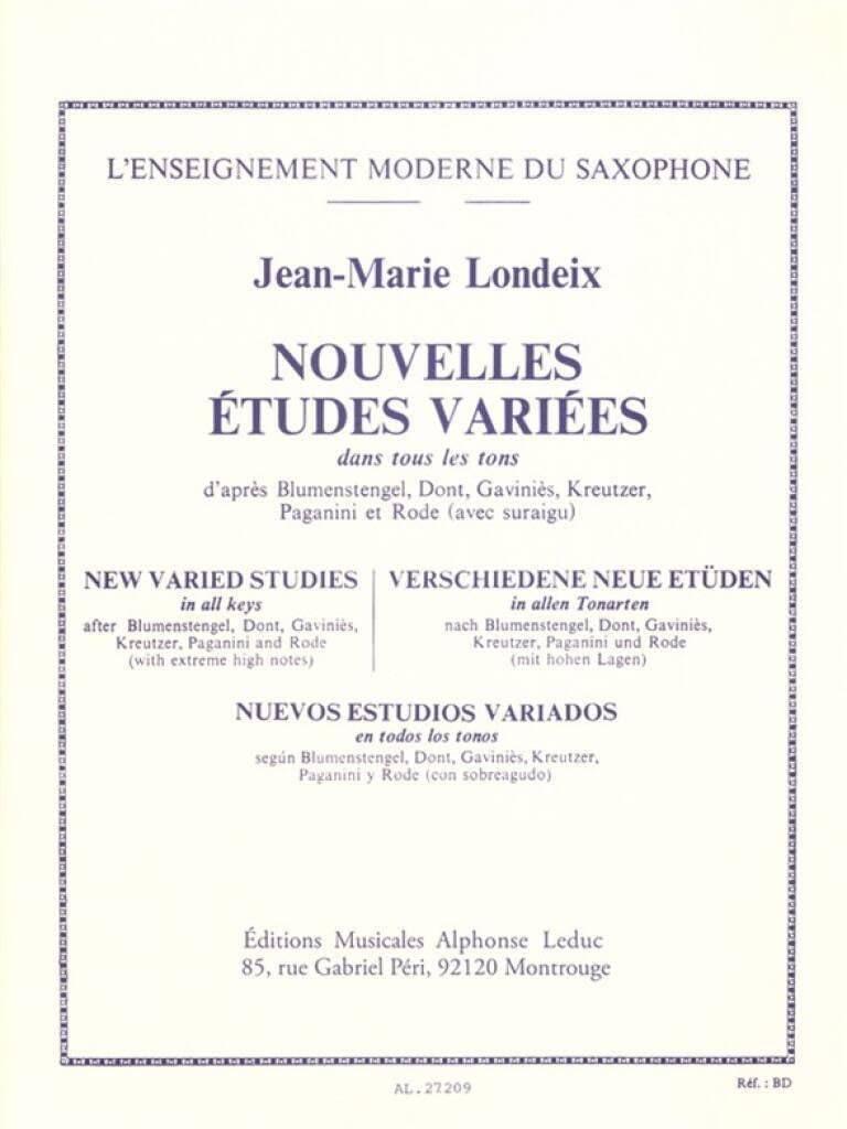 Jean-Marie Londeix Nouvelles Études Variées pour saxophone recueil de partitions Alphonse Leduc