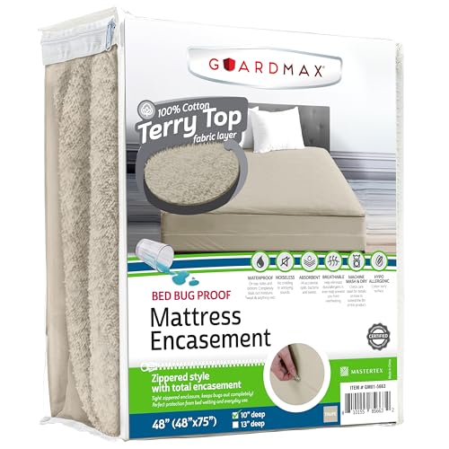Guardmax Terry Cotton Zippered Mattress Encasement - Queen Size - 100% Waterproof and Bed Bug Proof Mattress Protector - Absorbent Six-Sided Mattress Cover (Terry Cotton, RV (48 X 75))
