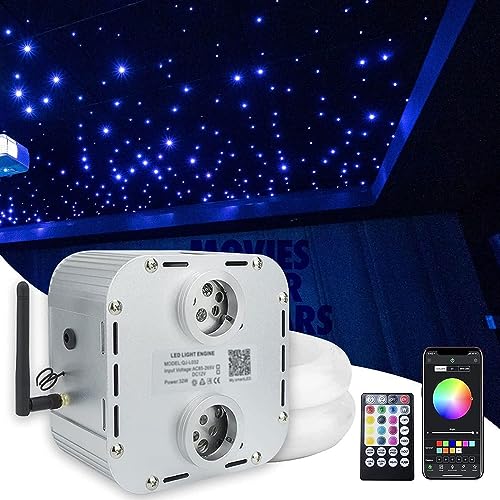 AMKI High Power Dual Head 32W Twinkle Mixed1110pcs Fiber Optic Starlight Headliner Kits 16.5ft Cable RGBW Sound Activated APP/Remote Control for Movie Theater Home Pool Roof Ceiling Decoration
