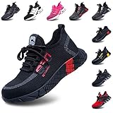 Hitmars Sicherheitsschuhe Herren Damen Leicht Arbeitsschuhe Sportlich Sneaker Stahlkappe Stahlsohle Schuhe rutschfest Atmungsaktive Schutzschuhe Rot Gr 47