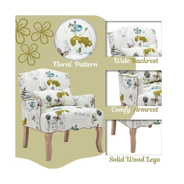 Floral accent chair set of 2 linen fabric modern arm chair with removable pillow upholstered corner reading chair comfy single sofa for living roombedroomfireplace beige butterfly pattern  urban country home decor