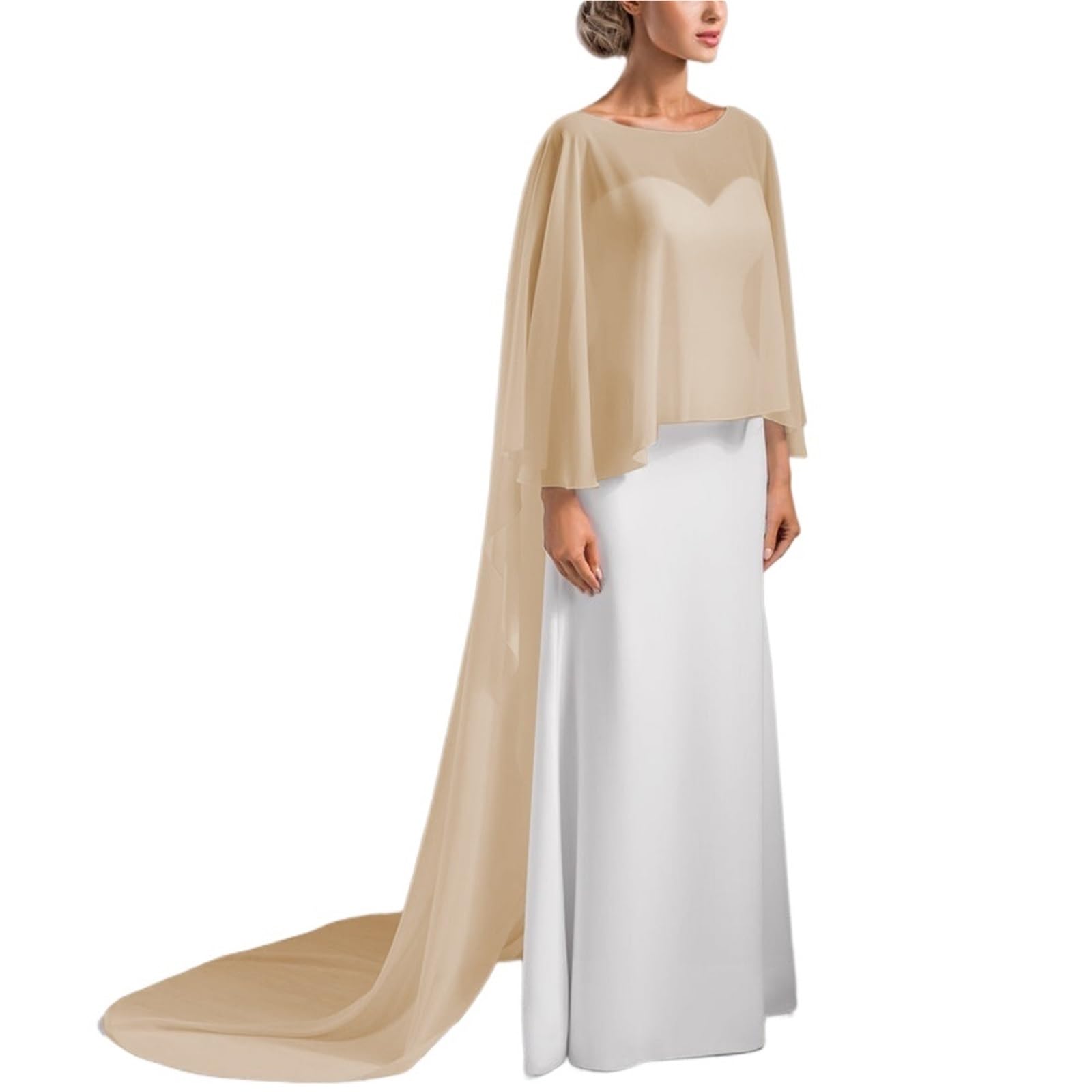 Boda nupcial gasa capa larga cena fiesta Formal manto for dama cuello redondo Prom mujeres chal elegante envoltura blanco rosa negro Estola De Mujer