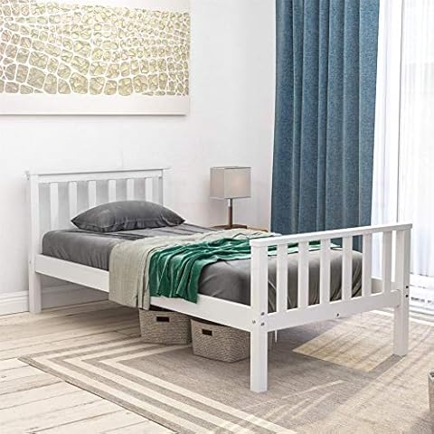 Amazon Brand - Movian, Milan Single Bed, 3ft, Bed Frame, Solid Pine Wood, Headboard, High Foot End, Bedroom Furniture, White… Cover