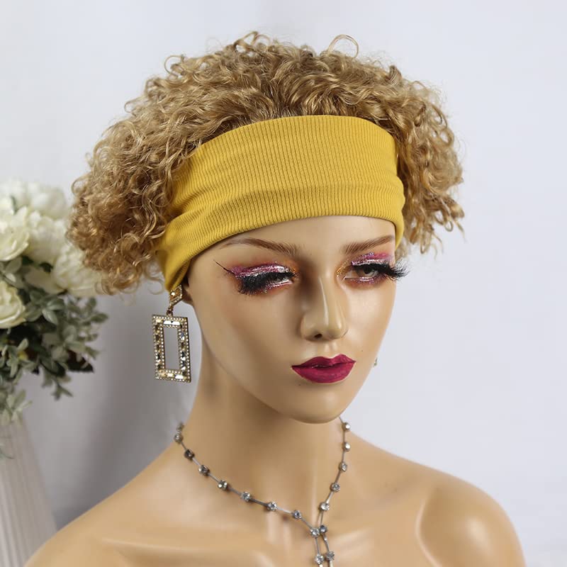 Short Curly Human Hair Wigs Pixie Wig Human Hair #27 Headband Wigs for Black Women 180% Density Headband Wigs Human Hair 6"