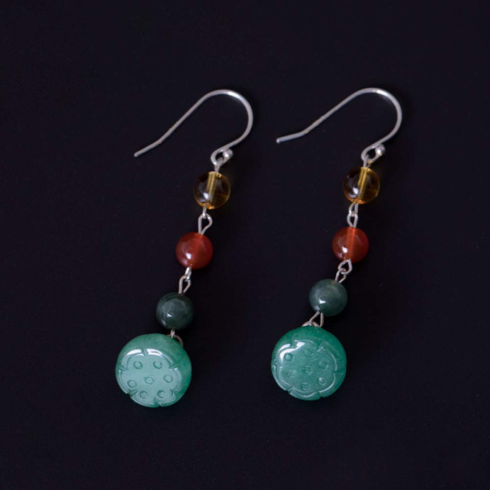 Orecchini A Bottone In Argento 925 Con Cristallo Giada Loto - Fatti A Mano, Stile Etnico Cinese, Ipoallergenici, Regalo Donna