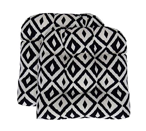 RSH DECOR: Tufted U-Shape Wicker Seat Cushions Set of 2 | 19” x 19” | All-Weather Spun Fabric | Water-Resistant | Outdoor Chair Cushions for Patio Furniture | Black & White Aztec