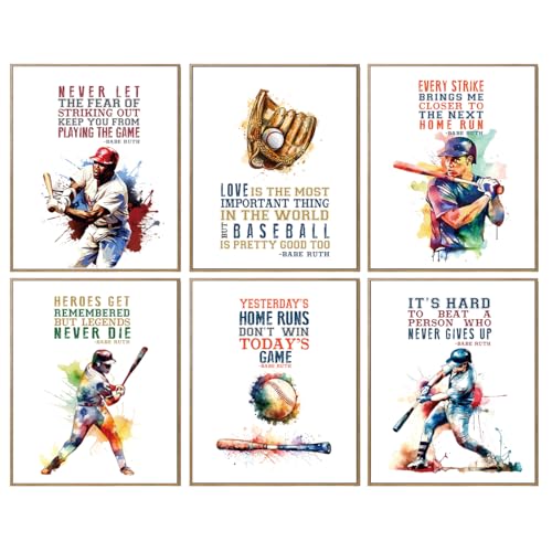Inspirational Baseball Wall Decor Set of 6 8x10