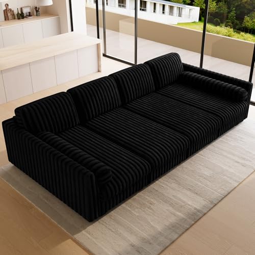 Image of Belffin Plush Corduroy Modular Cloud Sofa Bed with Deep Seat Sectional Cloud Couches for Living Room. Black Couch