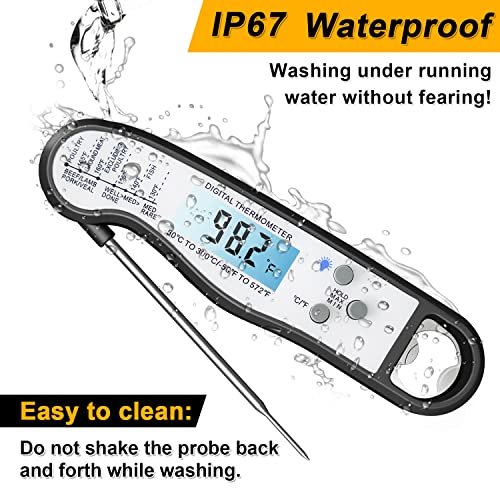 Digital Meat Thermometer, Waterproof Kitchen Instant Read Food Thermometer For Grilling With Probe, Meat Temperature Probe For Cooking Bbq, Roast Turkey, Black #TOP2